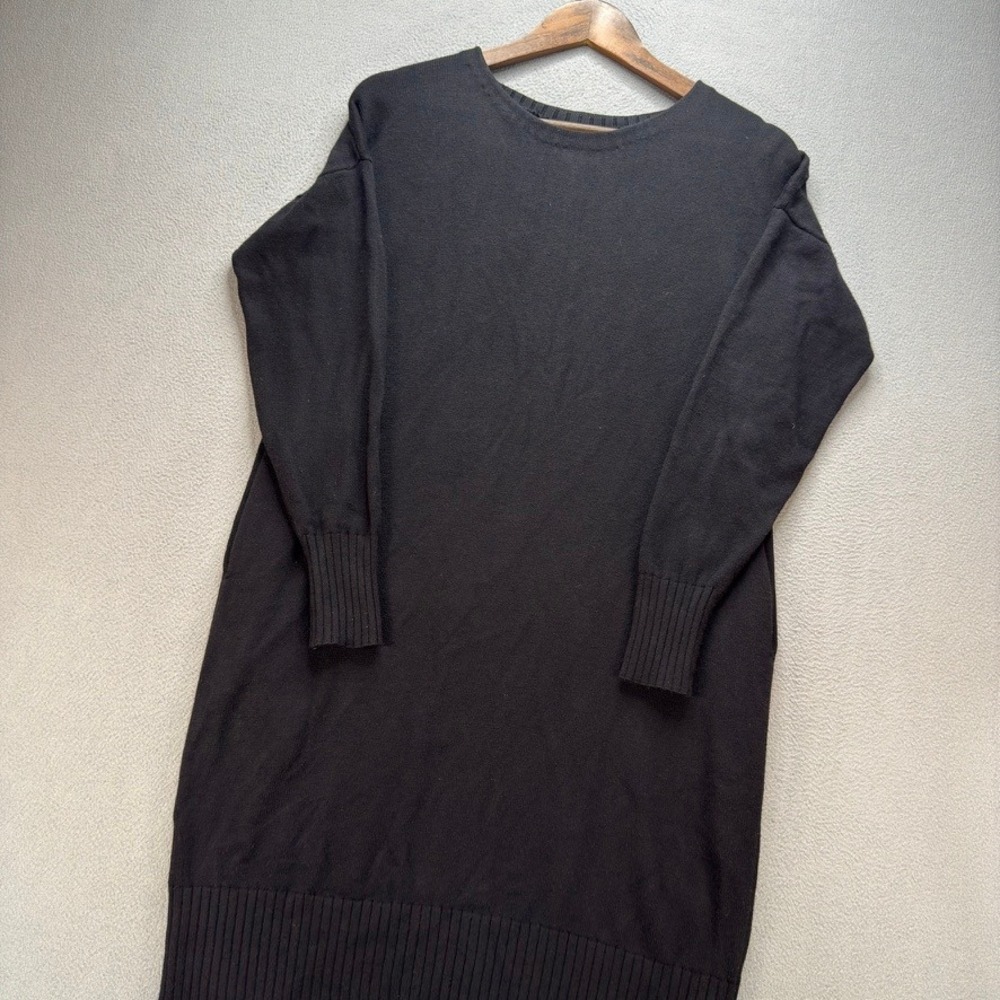 Lululemon Cashmere Blend Sweater Dress Relaxed Small Black Long Sleeve Ribbed